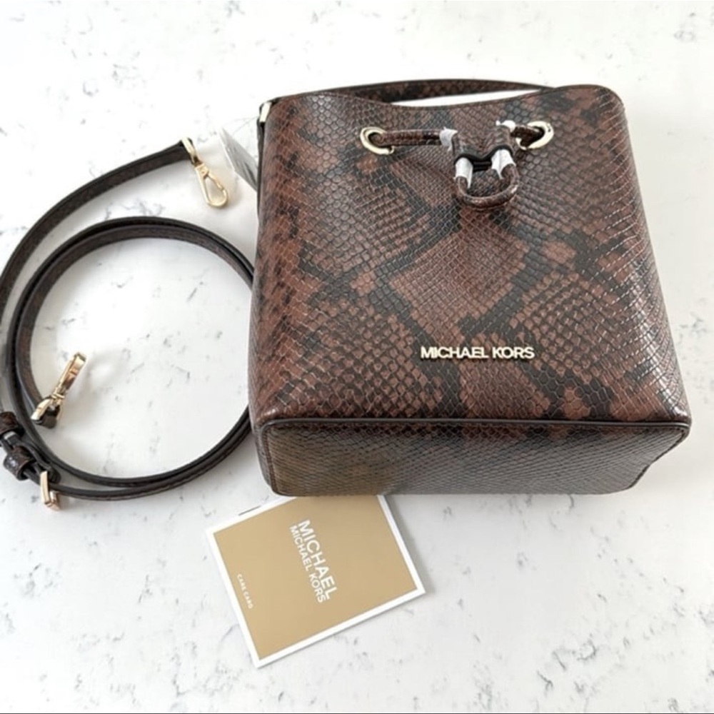 Michael Kors Suri Mini Bag Brown Snake Print NWT - Picture 4 of 10